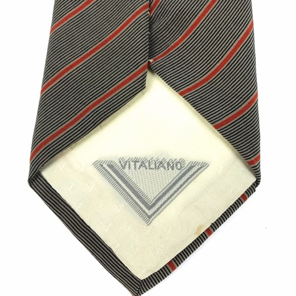 Vitaliano Pancaldi Tie Men's Red Black Beige Striped Elegant Classic "W" Necktie - Picture 5 of 10